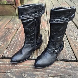 Chèrie Italian Black Leather Boots Size 33EU